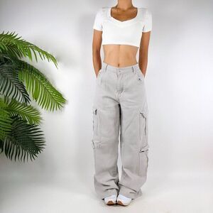 Vintage Y2K Style Gray Gorpcore Streetwear Wide Leg Baggy Skater Cargo Pants / L